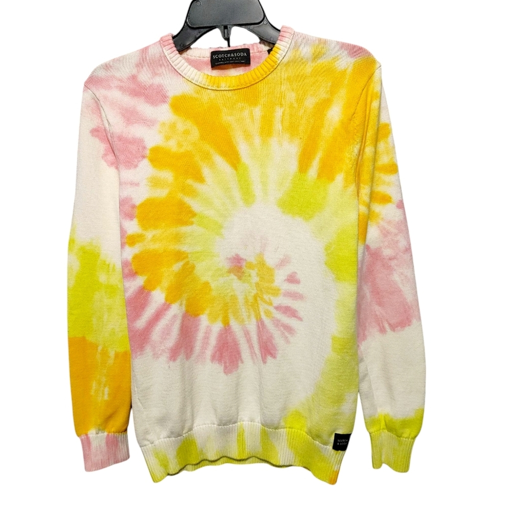 Scotch & Soda Pink Orange Tie Dye Crew Neck Long Sleeve Sweater Men's Size M